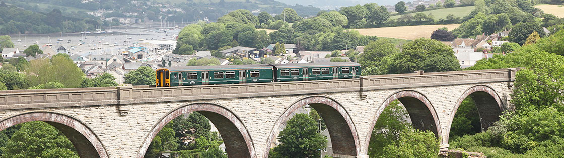 Train on viaduct on Truro-Falmouth line