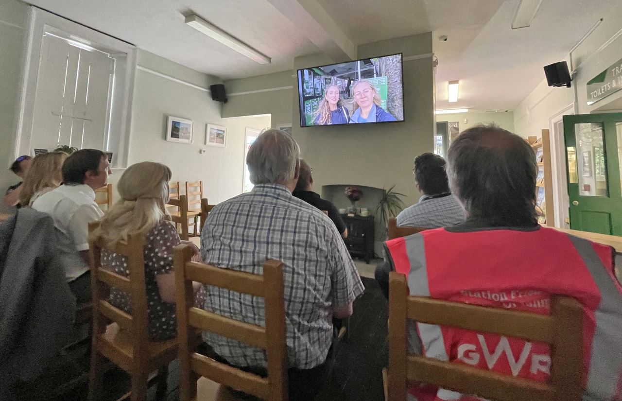 Watching the films at the Stationmaster's Cafe