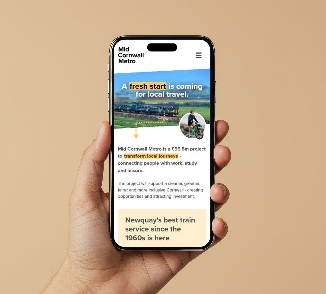 Mid Cornwall Metro website shown on a mobile phone