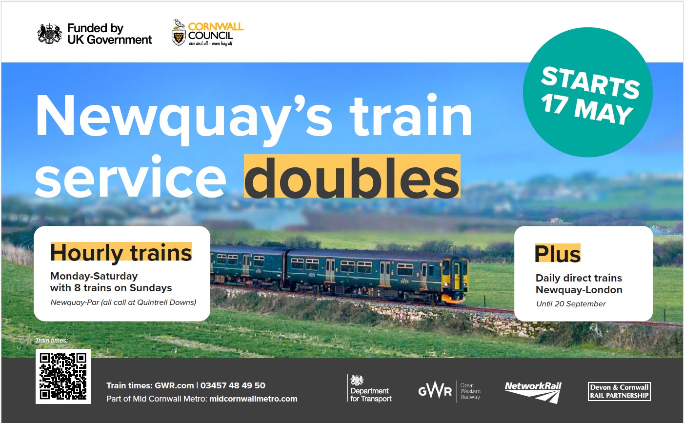 Local newspaper advert titled 'Newquay's train service doubles'